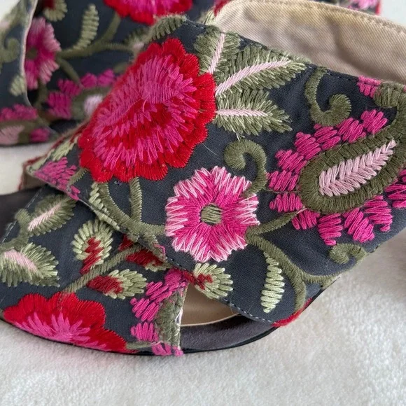 Sole Society Women's Embroidered Floral Open Toe Heels Shoes 7.5 Chunky Heel - Picture 3 of 16